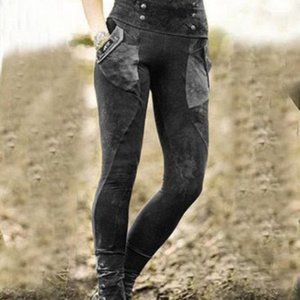 BLACK Five colors Plain Cotton-Blend Pants 1x Size